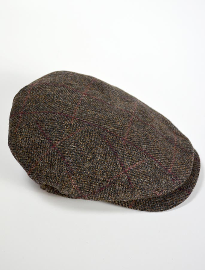 Kerry Tweed Flat Cap - Brown with Red