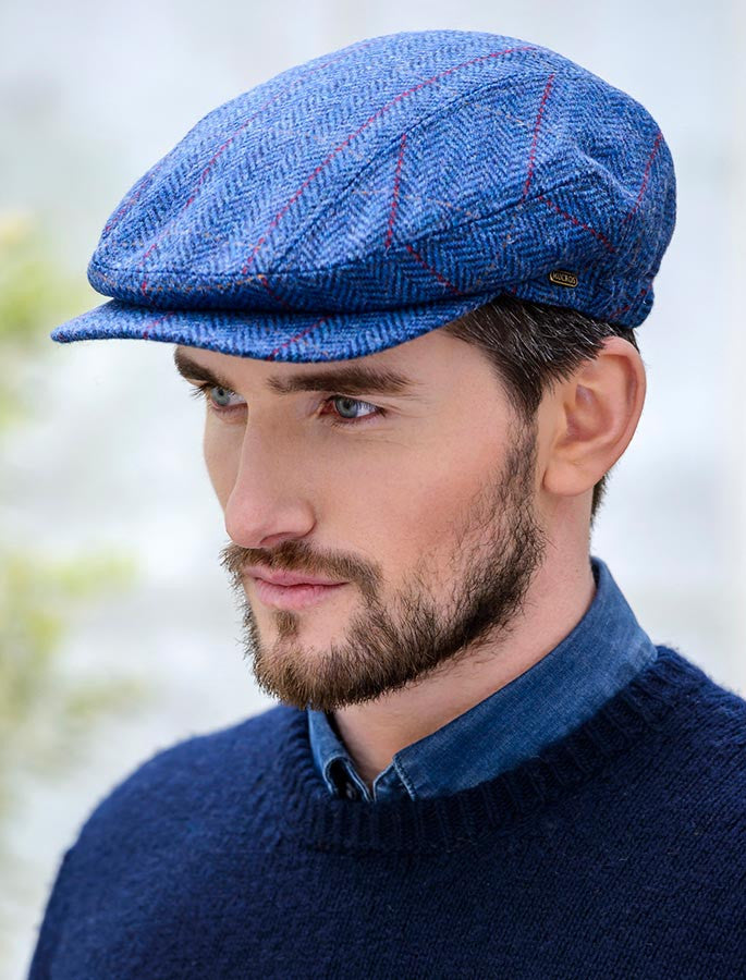Kerry Tweed Flat Cap - Blue with Red