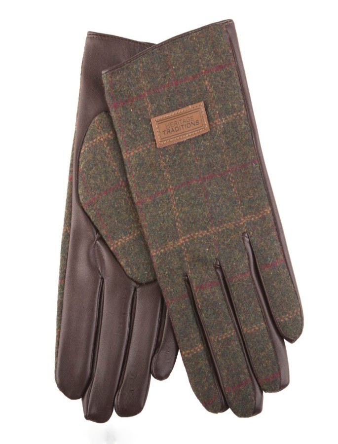 Mens Tweed Gloves - Green Box Check
