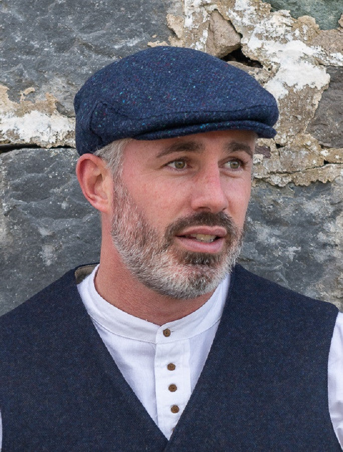 Donegal Tweed Herringbone Flat Cap - Blue