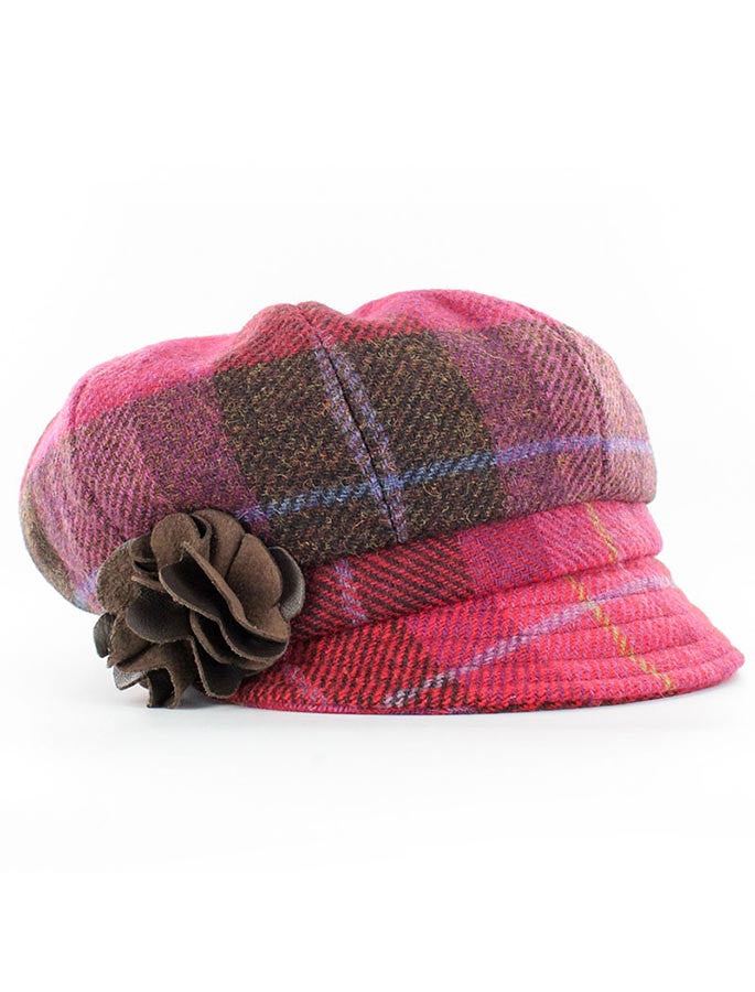 Ladies Tweed Newsboy Hat - Pink Plaid
