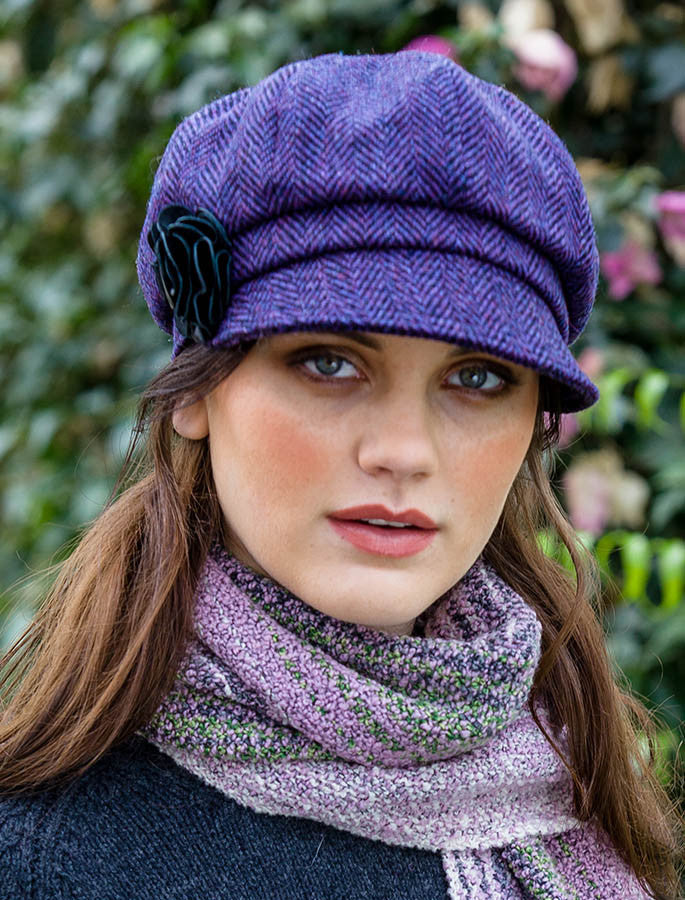 Ladies Tweed Newsboy Hat - Dark Purple