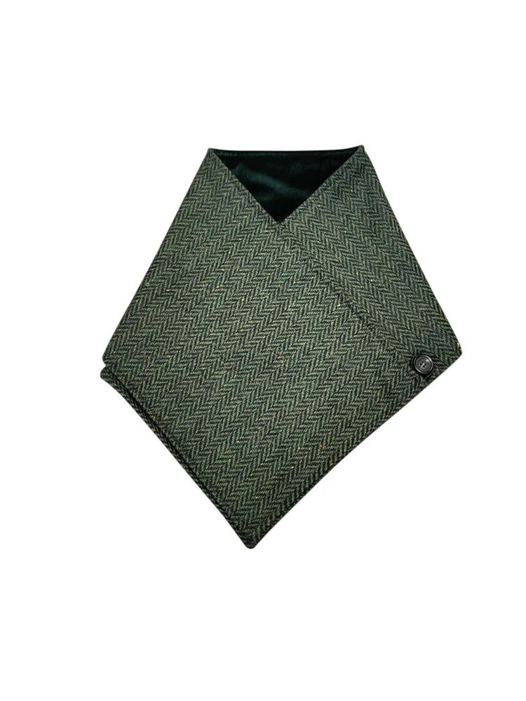 Luxurious Wool Tweed Snood - Green Herringbone