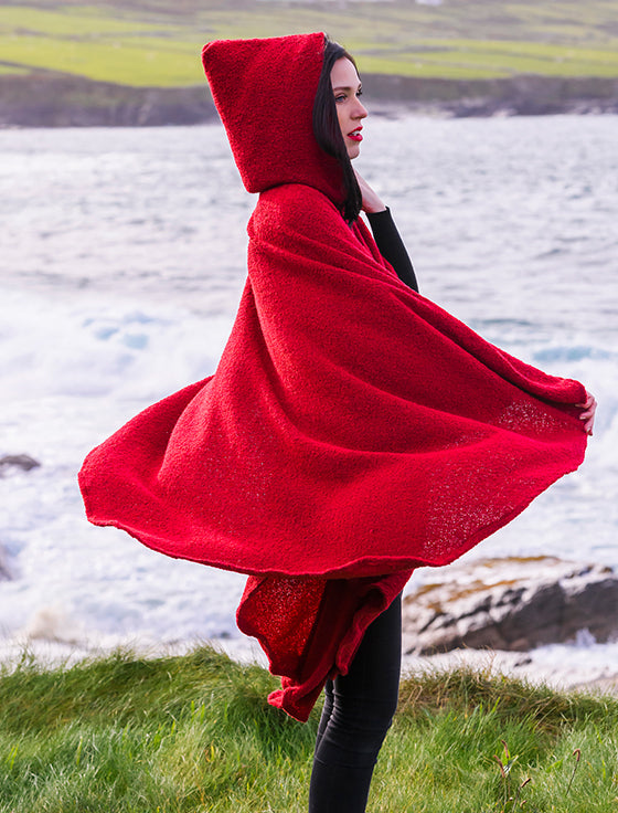 Tara Cashmere Blend Hooded Cape - Christmas Red