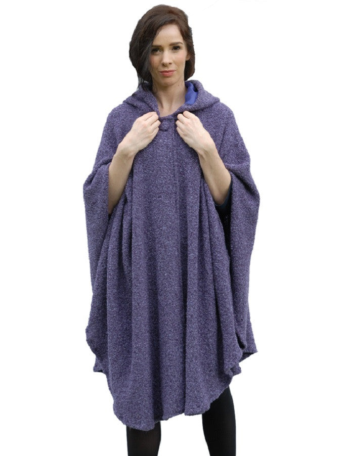 Tara Cashmere Blend Hooded Cape - Purple Marl