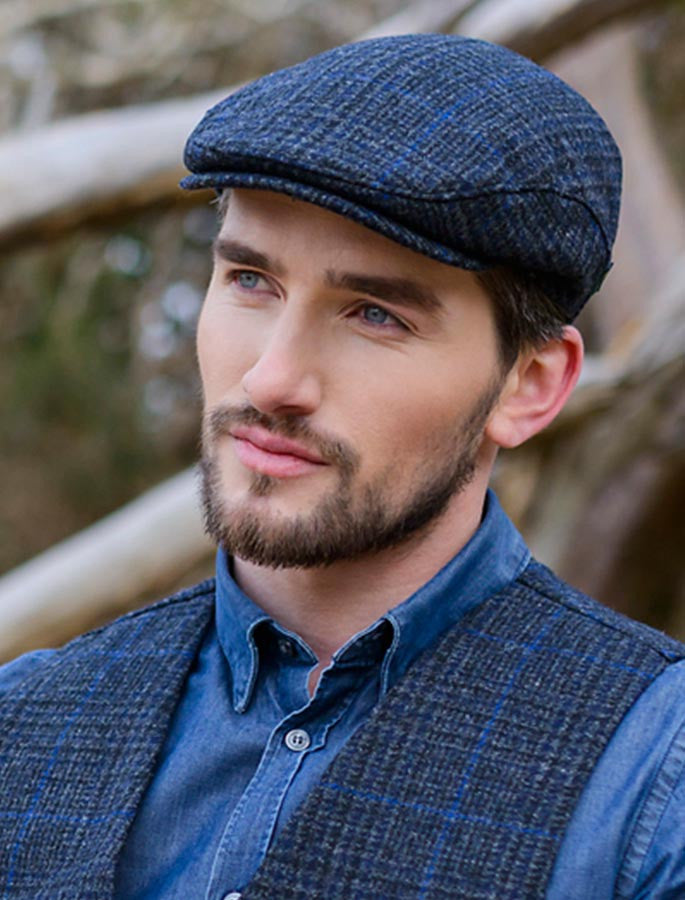 Trinity Tweed Flat Cap - Charcoal with Blue