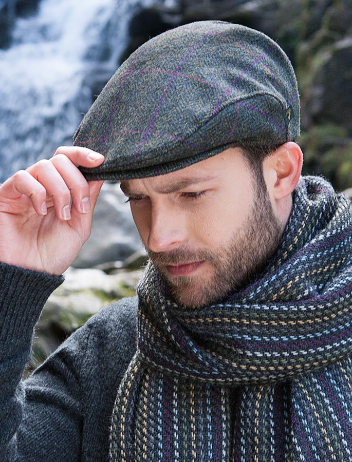 Trinity Tweed Flat Cap Green with Heather Mucros Weavers