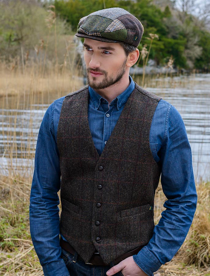 Tweed Waistcoat - Brown with Red