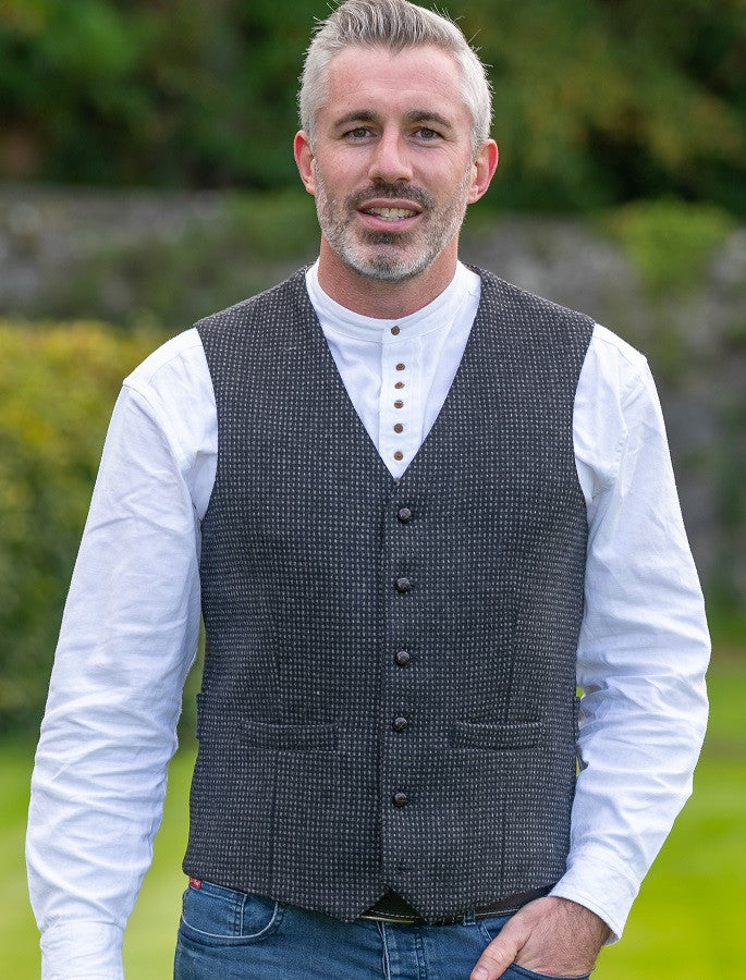 Black and Grey Night Check Tweed Waistcoat