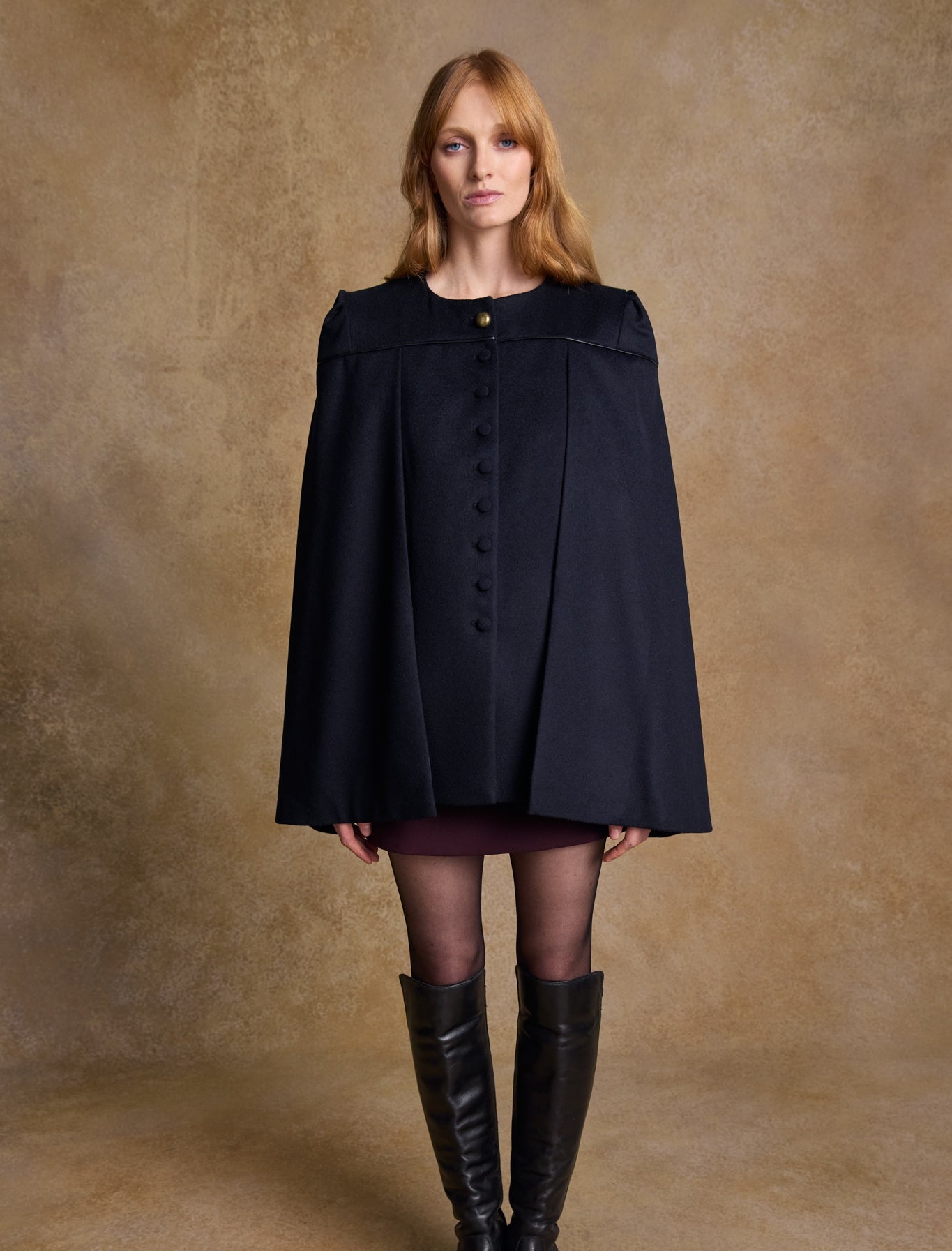 Aisling Tailored Tweed Cape - Deep Navy Melton 