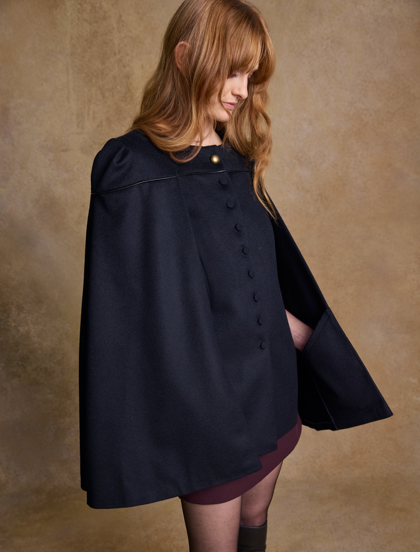 Aisling Tailored Tweed Cape - Deep Navy Melton 