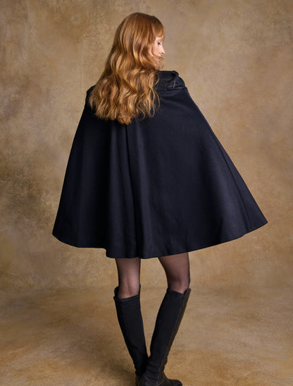 Aisling Tailored Tweed Cape - Deep Navy Melton 