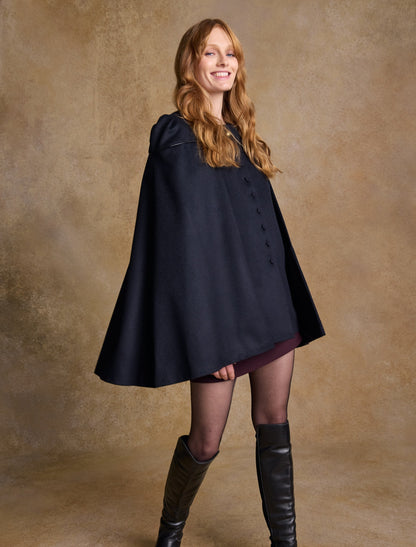 Aisling Tailored Tweed Cape - Deep Navy Melton 