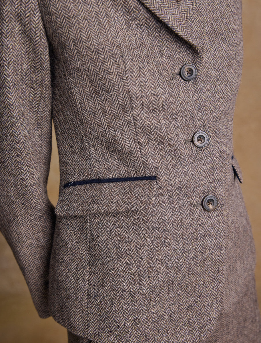 Tara Tweed Hacking Jacket - Light Tan Herringbone 