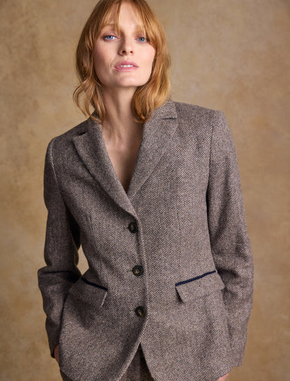 Tara Tweed Hacking Jacket - Light Tan Herringbone 