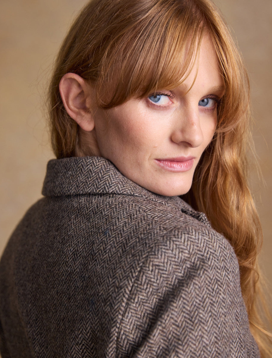 Tara Tweed Hacking Jacket - Light Tan Herringbone 