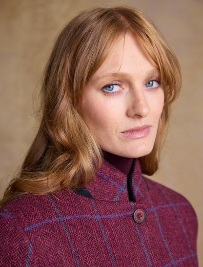 Pamela Tweed Coat - Rose Herringbone Check 