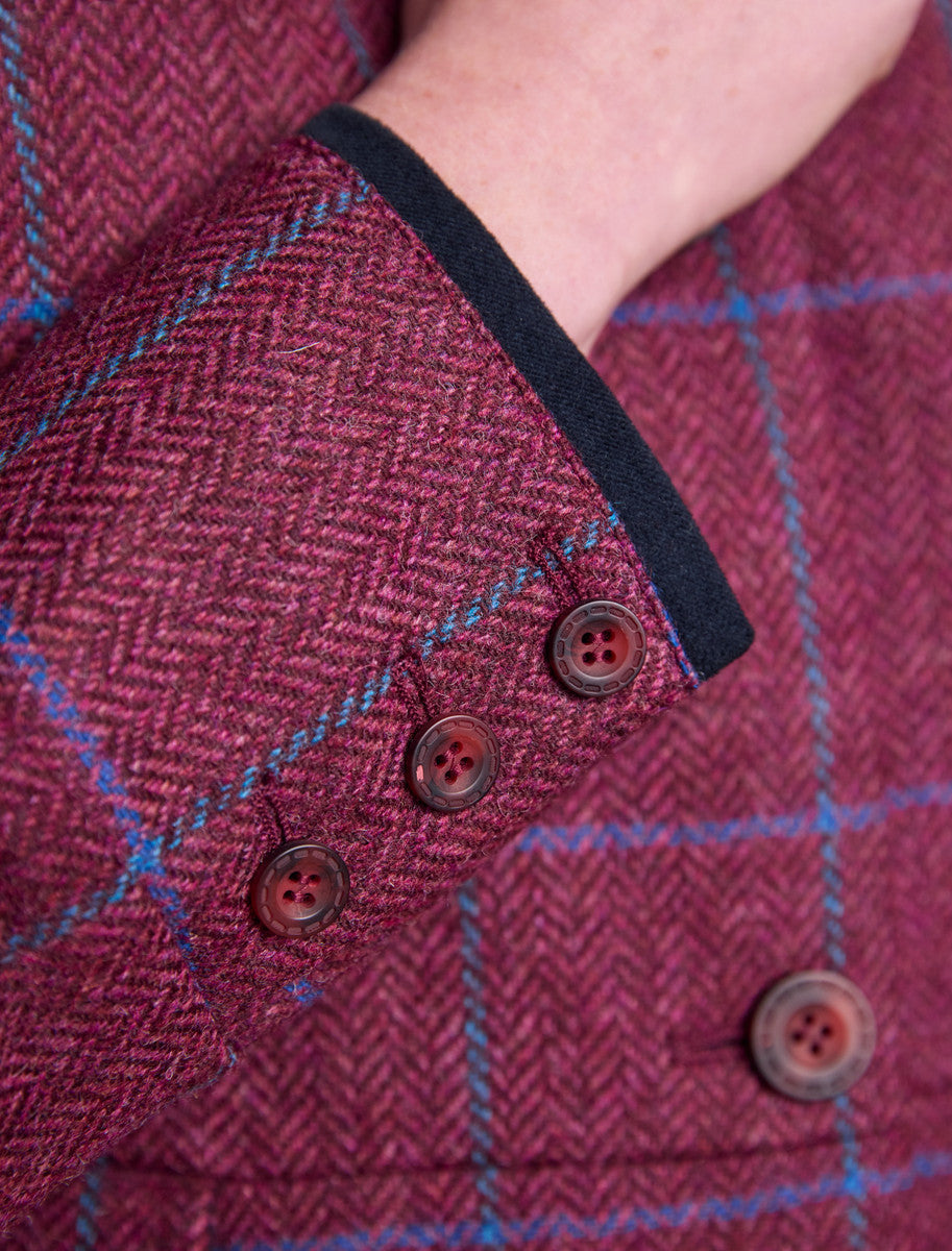 Pamela Tweed Coat - Rose Herringbone Check 
