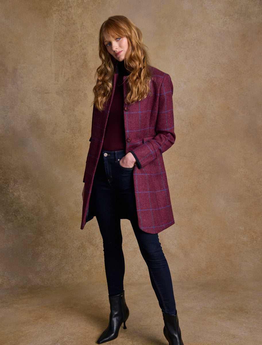 Pamela Tweed Coat - Rose Herringbone Check 