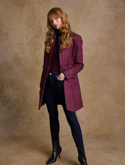 Pamela Tweed Coat - Rose Herringbone Check 
