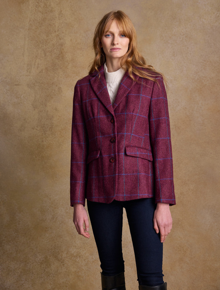 Tara Tweed Hacking Jacket - Rose Herringbone Check 