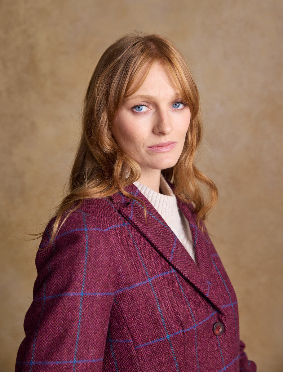 Tara Tweed Hacking Jacket - Rose Herringbone Check 