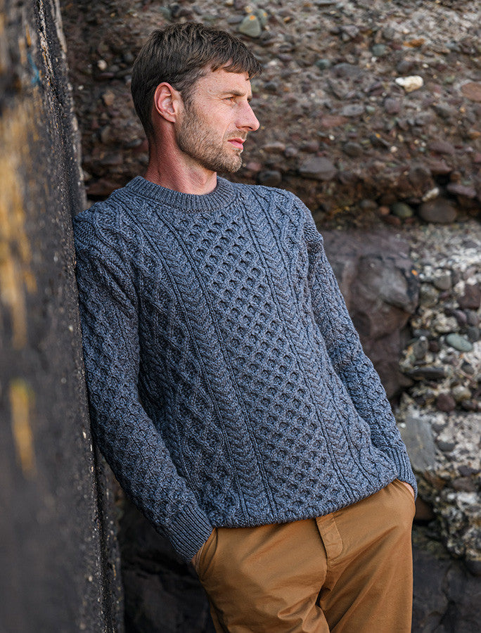 Heavyweight Merino Wool Aran Sweater - Steel Marl 