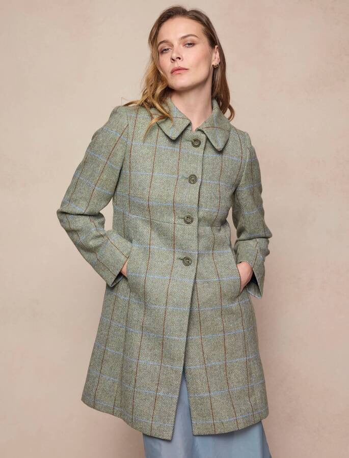 Aimee Tweed Coat - Earth Check | Weavers of Ireland