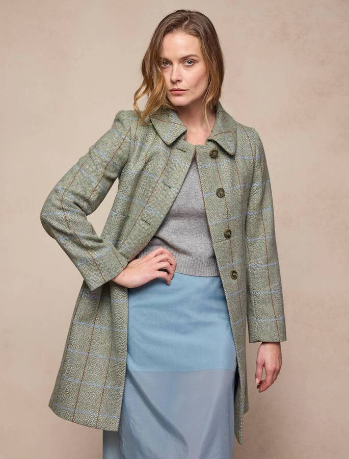 Aimee Tweed Coat - Earth Check | Weavers of Ireland