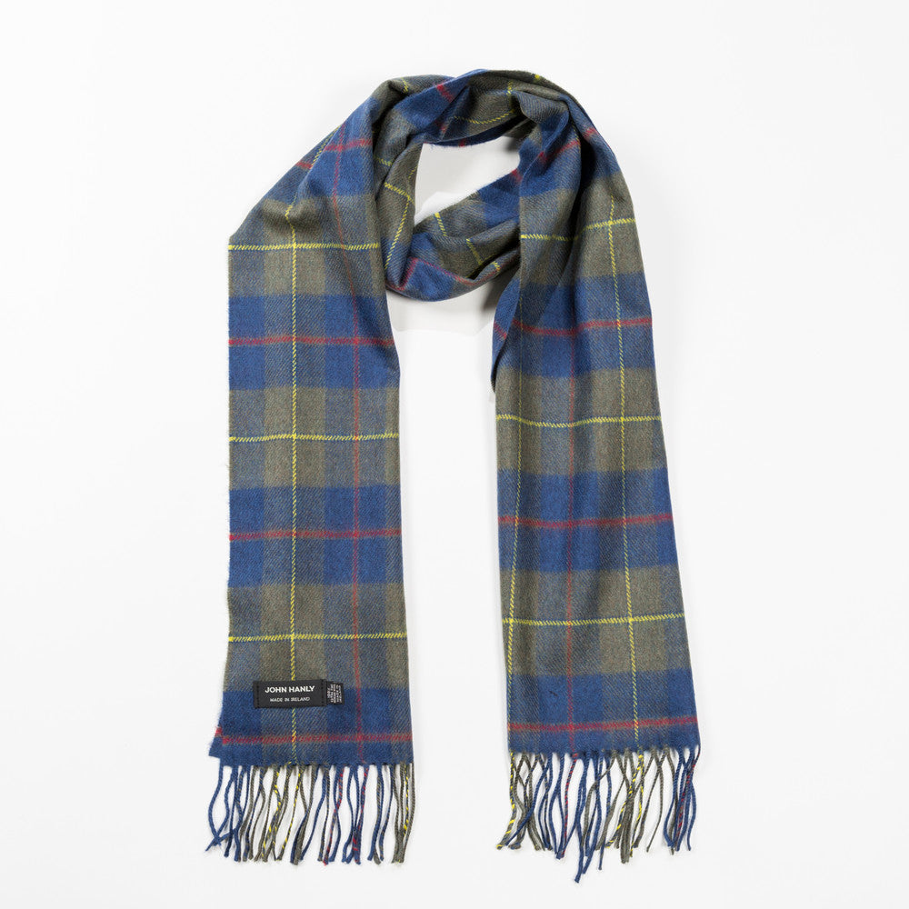 Narrow Lambswool Checked Scarf - Blue Olive Plaid