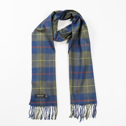 Narrow Lambswool Checked Scarf - Blue Olive Plaid