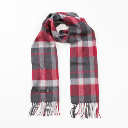 Fine Merino Plaid Scarf - Charcoal Red White 