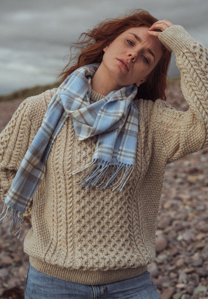 Fine Merino Plaid Scarf - Light Blue Grey