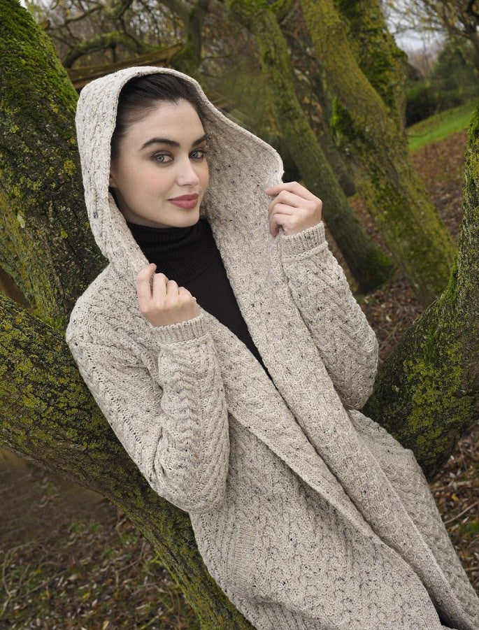 Ladies Herringbone Design Shawl Hood - Oatmeal  