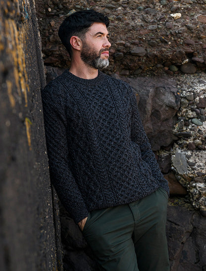Heavyweight Merino Wool Aran Sweater - Charcoal Marl 