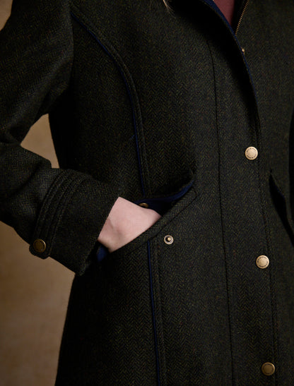 Julia Long Tweed Coat - Deep Green 