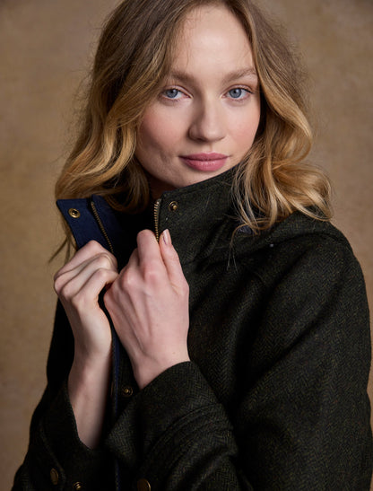 Julia Long Tweed Coat - Deep Green 