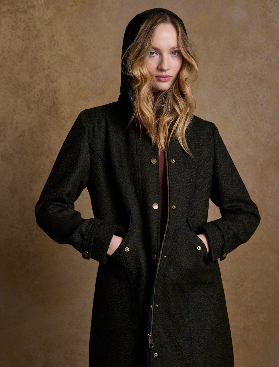 Julia Long Tweed Coat - Deep Green 