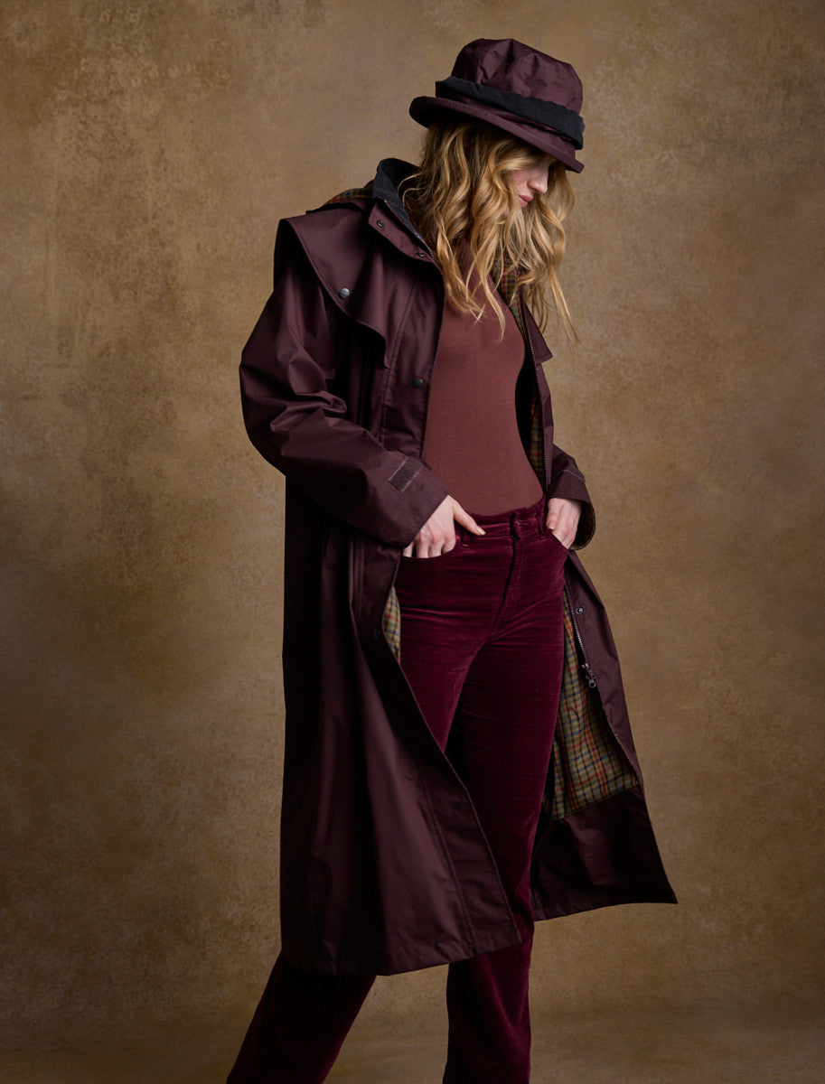 Donegal Ladies Waterproof Full Length Coat - Deep Claret 