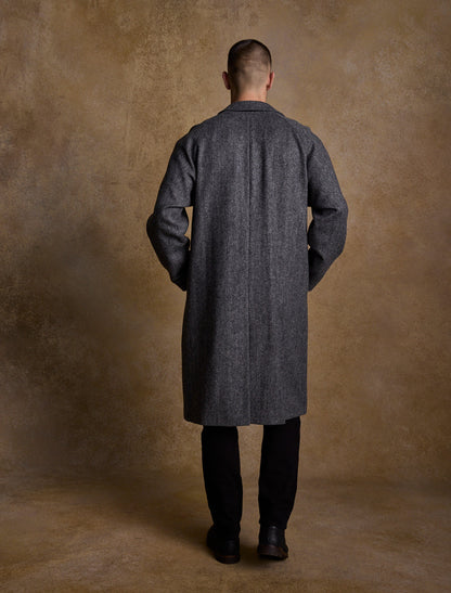 Sean Tweed Overcoat - Charcoal Wide Herringbone 