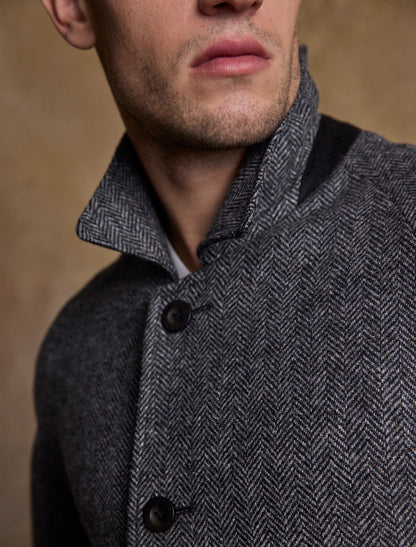 Sean Tweed Overcoat - Charcoal Wide Herringbone 