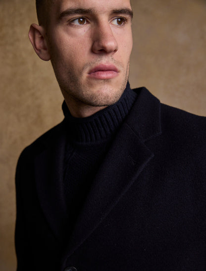 Owen Tweed 3/4 Coat - Deep Navy Melton 
