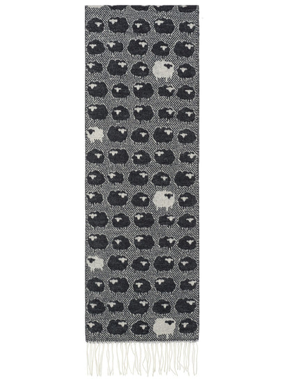 Soft Sheep Motif Fringed Scarf - Black Charcoal 