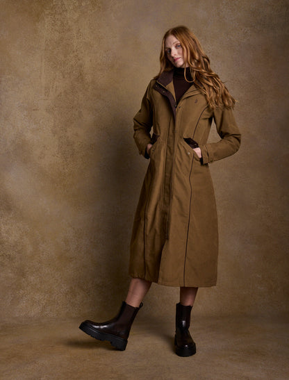 Erin Ladies Waterproof Long Riding Coat - Camel 