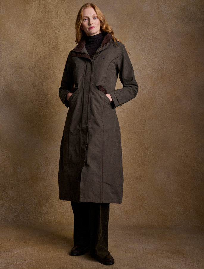Erin Ladies Waterproof Long Riding Coat - Olive 