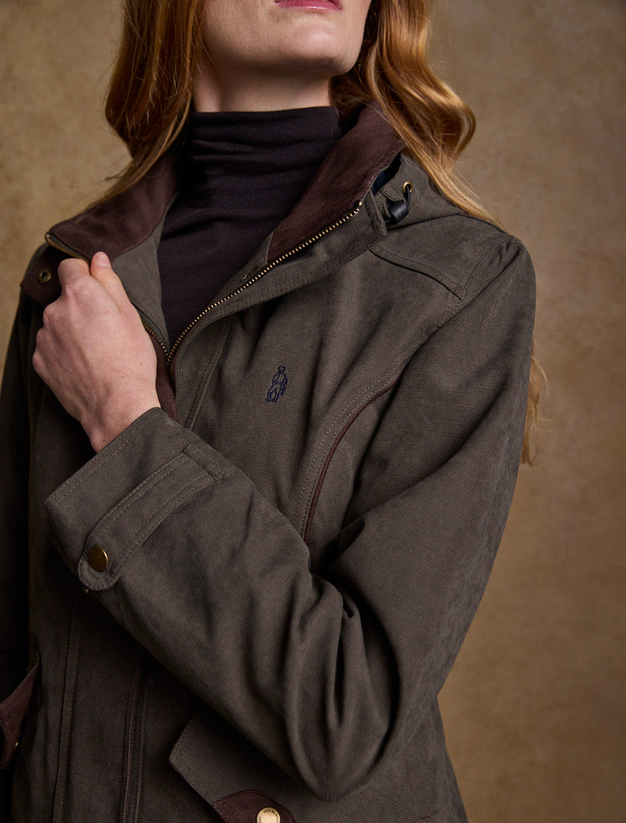 Erin Ladies Waterproof Long Riding Coat - Olive 