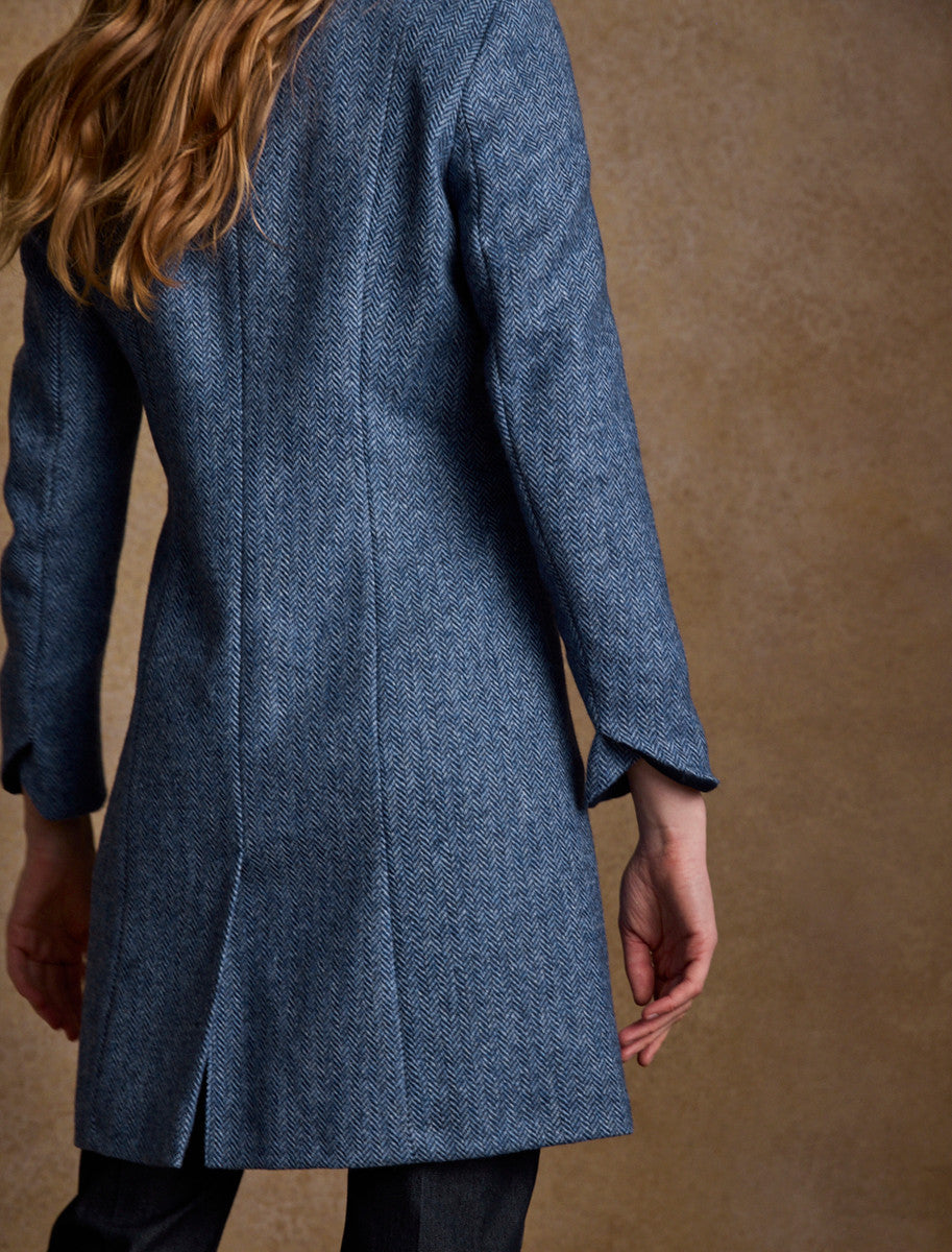Isabella Tweed Coat - Light Blue Herringbone 