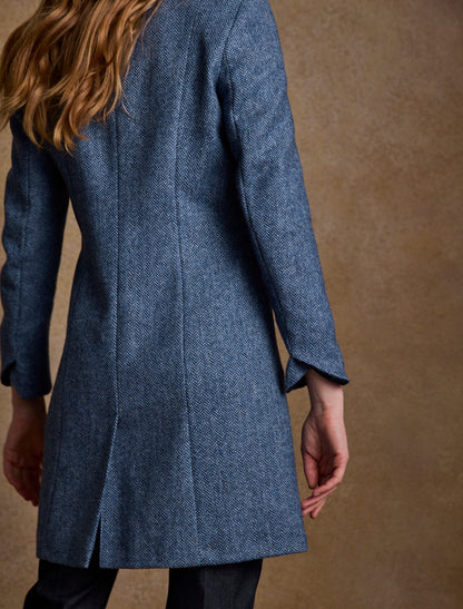 Isabella Tweed Coat - Light Blue Herringbone 