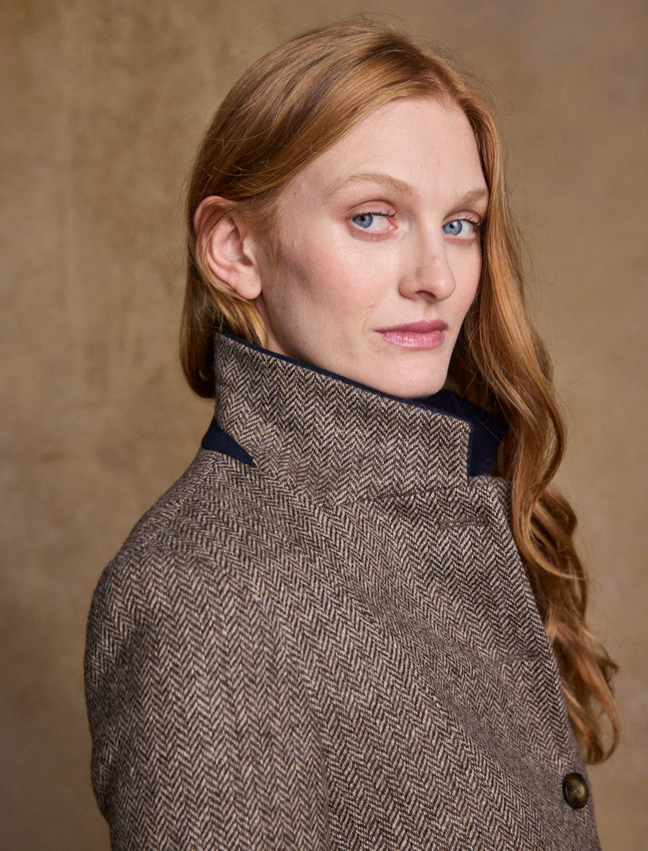 Isabella Tweed Coat - Light Tan Herringbone 