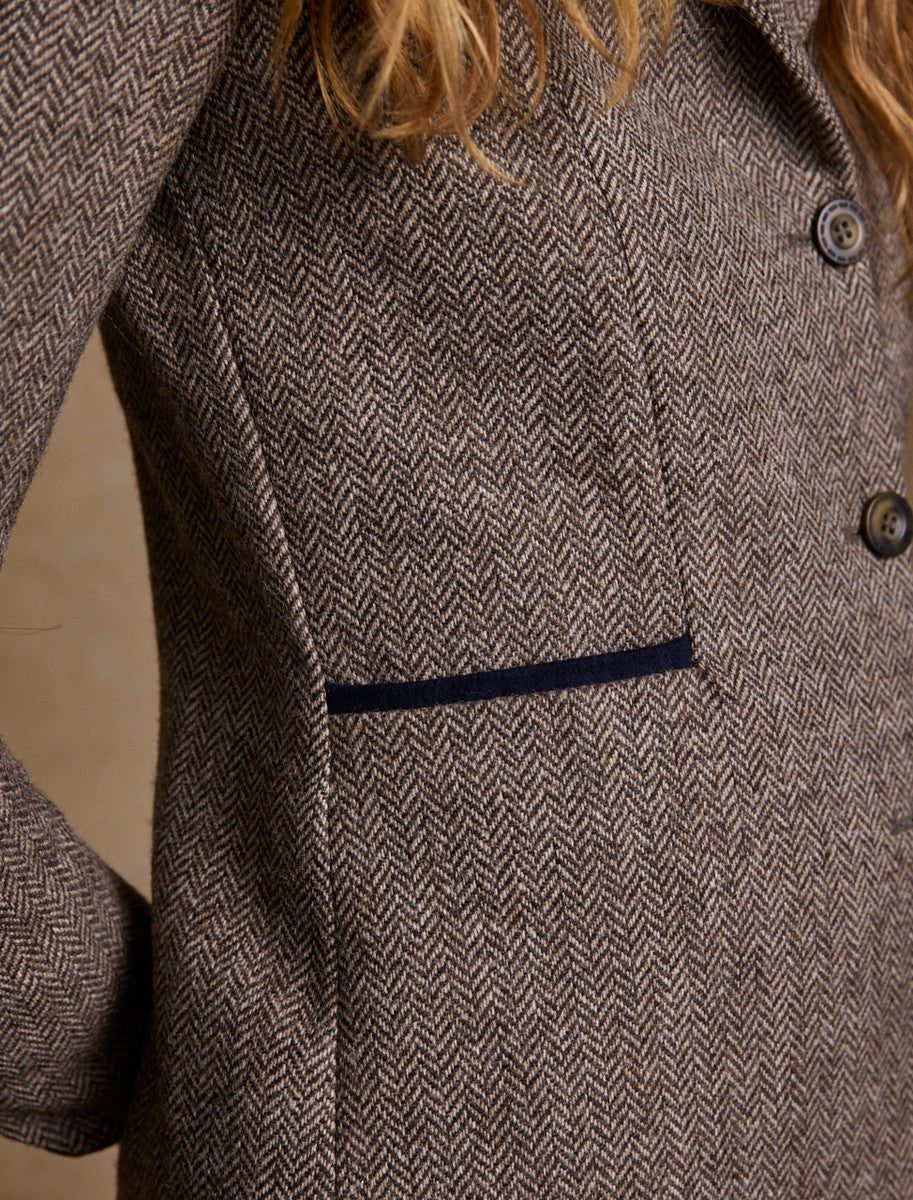 Isabella Tweed Coat - Light Tan Herringbone 